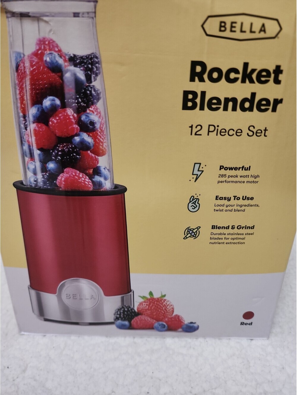 Bella Rocket Blender 12 Piece Set Model # XJ-11401B1 Item #17504 China Red New